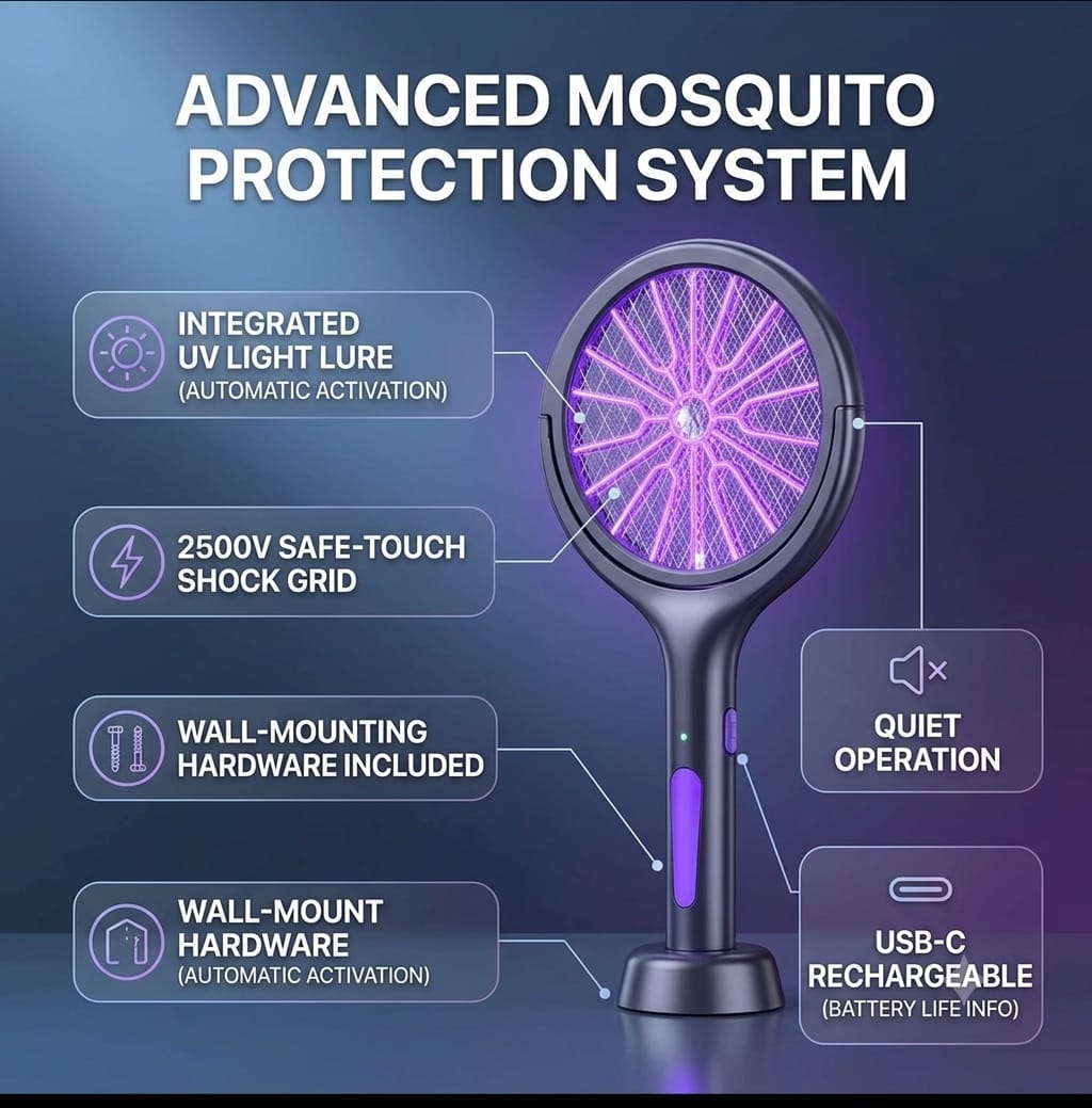 Mosquito swatter handheld zapper close-up view