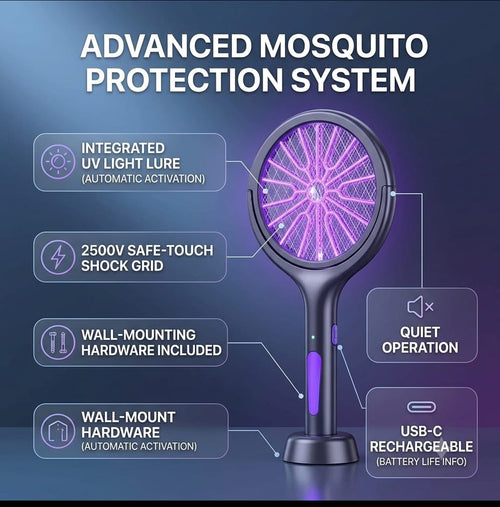 Mosquito swatter handheld zapper close-up view